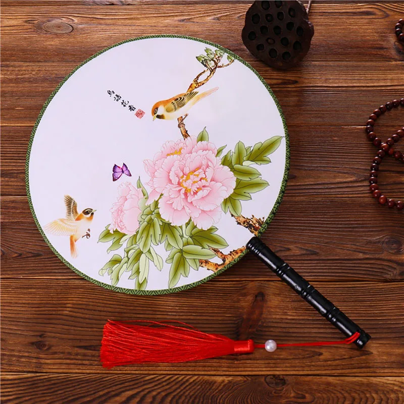 Ручная вышивка в китайском стиле, винтажный круглый веер, двусторонний классический веер, Шелковый женский вышитый цветок, веер, реквизит для танцев - Цвет: LB5570-13
