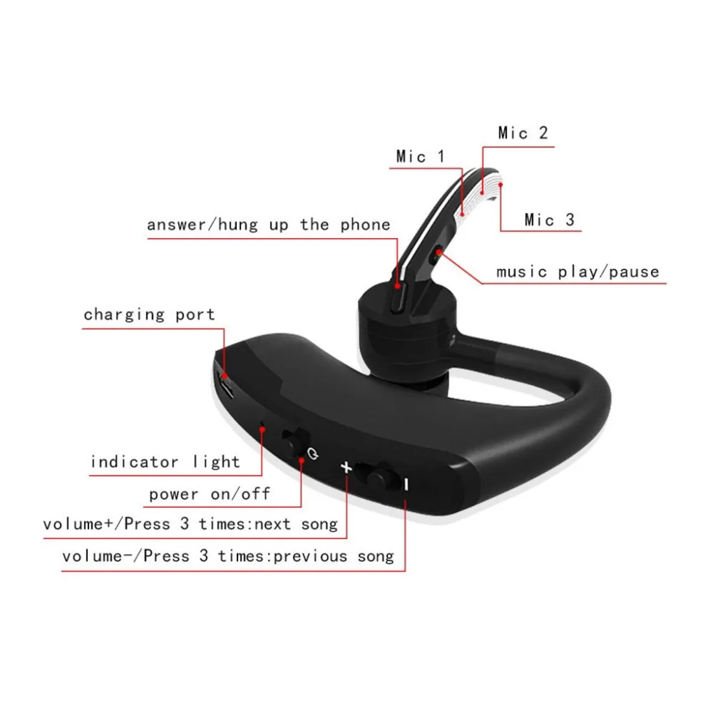 Беспроводная Bluetooth гарнитура свободные руки наушники с микрофоном голосовые для