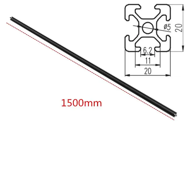 Machifit 1500mm Length Black Anodized 2020 T-Slot Aluminum Profiles Extrusion Frame For CNC 
