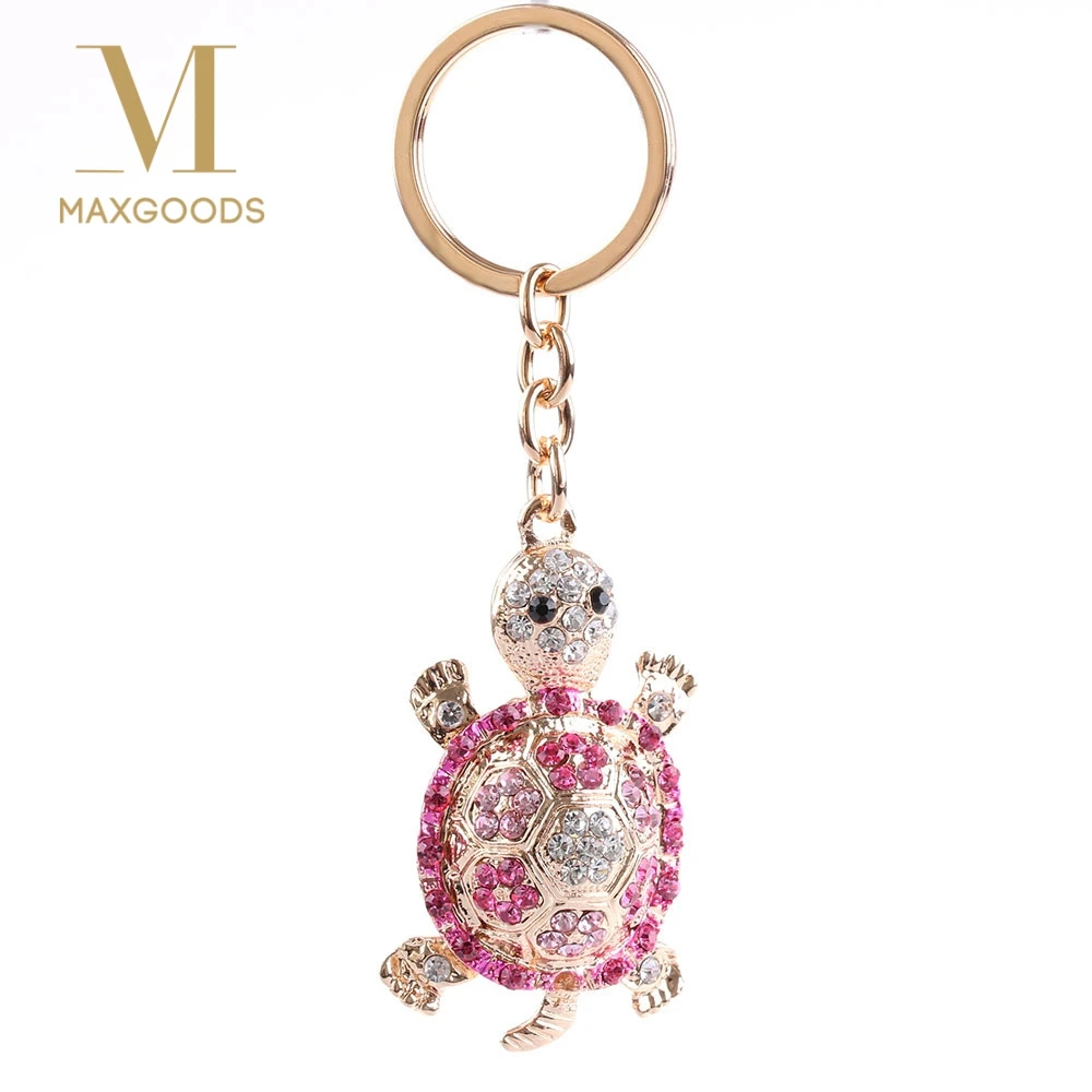 

Cute Trinket Gold-color Rhinestone Tortoise Keychains Metal Car Keyring 2018 Fashion Animal Turtle Women Handbag Key Holder