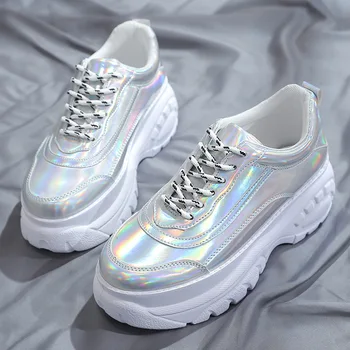

women sneakers Fashion silver Platform Sneakers Ladies Chunky Causal Shoes Woman Leather Sports Shoes Chaussure Femme A25-10