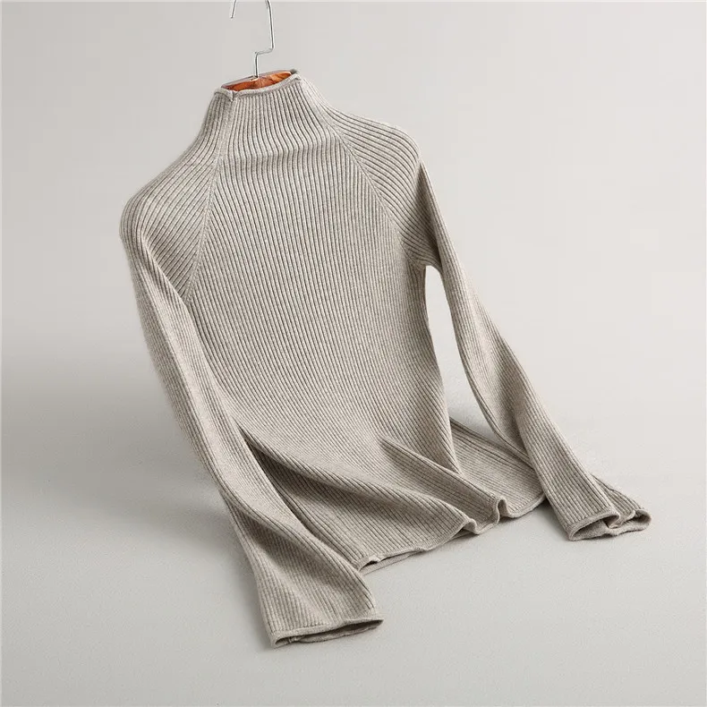 2018new Women winter 100% Pure Cashmere Knitted Top quality half Turtleneck loose Casual solid colour slim women sweater