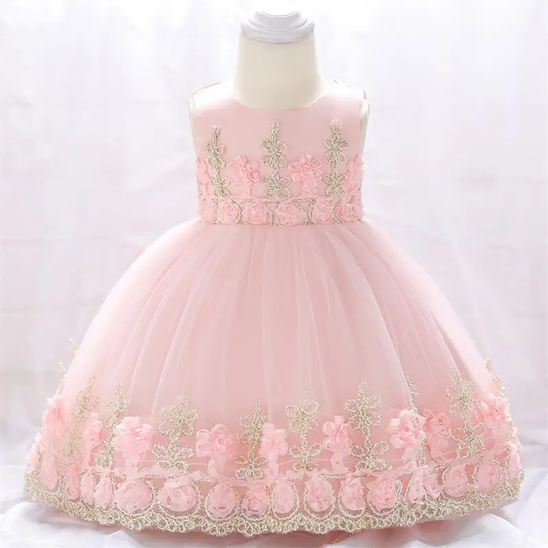 Зимняя одежда платье для маленьких девочек г. платье принцессы на крестины для девочек, вечерние платья для девочек на первый день рождения на свадьбу от 3 до 12 месяцев - Цвет: Pink