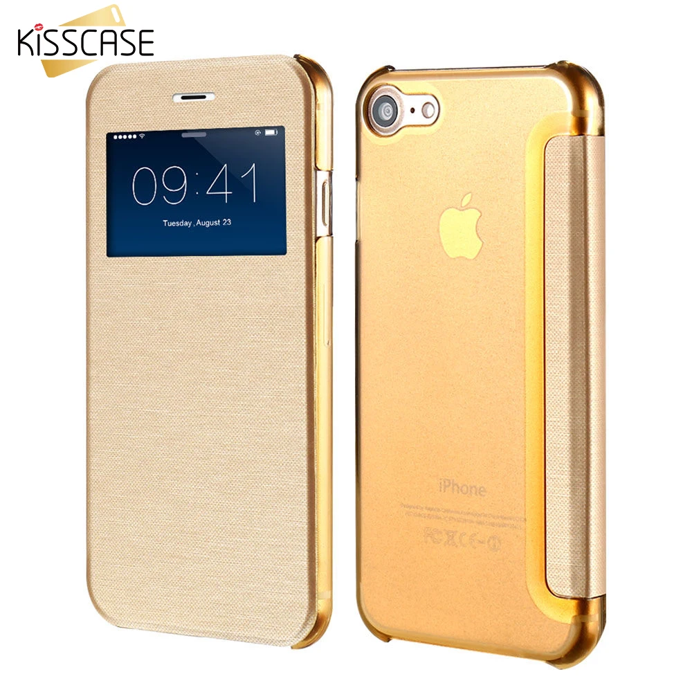 

KISSCASE Open Window View Display Flip Leather Case For iPhone 6 7 6S Plus Coque Clear Back Full Protective Case For iPhone 7 6