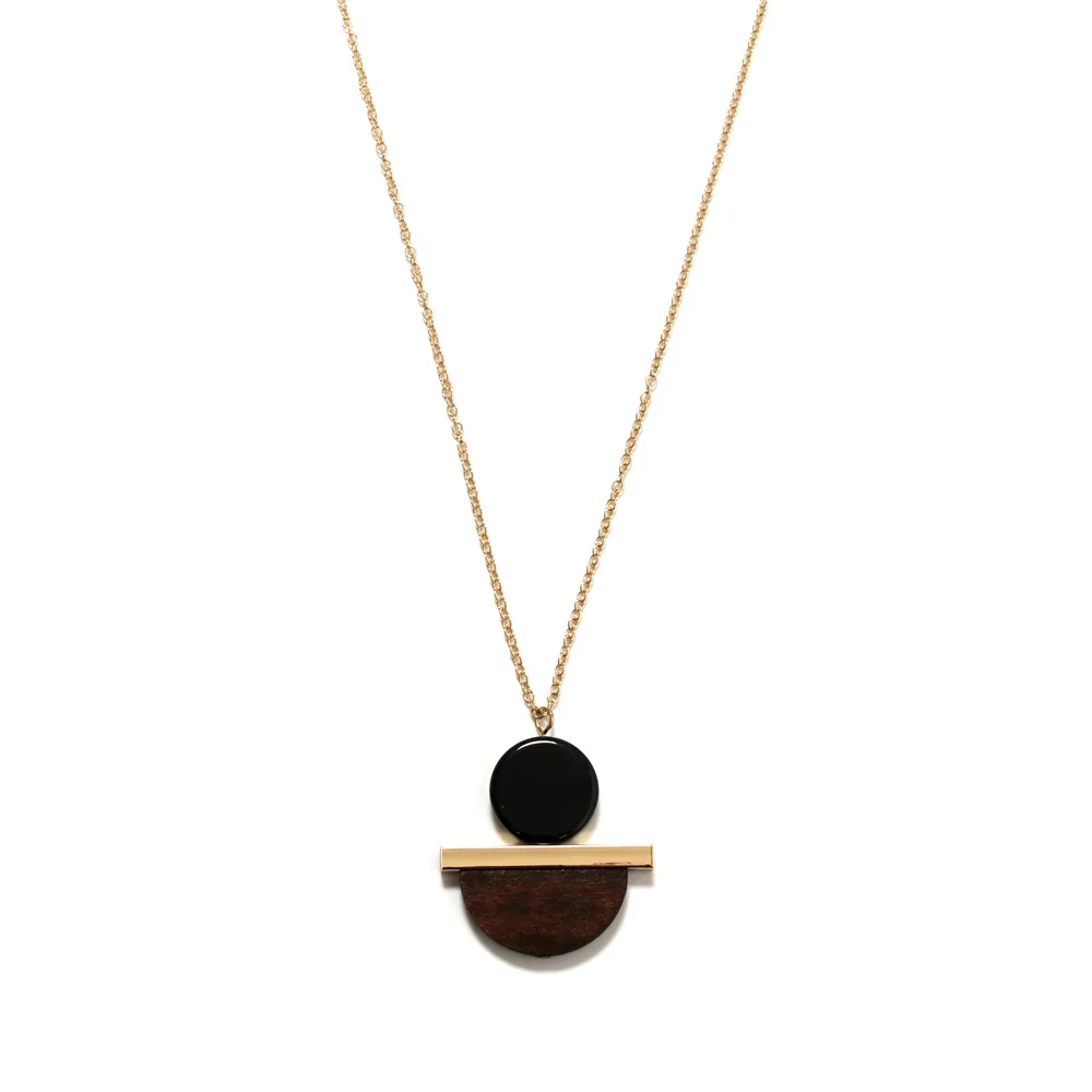 Винтажное геометрическое деревянное ожерелье$ подвеска на золотой цепочке круглая полоска дерево длинное ожерелье женские ювелирные изделия для подарков бижутерия ручной работы
