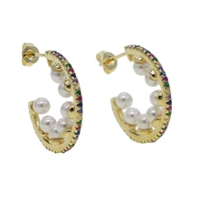 Белый морской жемчуг Радуга Круглый фианит обруч золотые серьги модные европейские женские ювелирные изделия Новинка