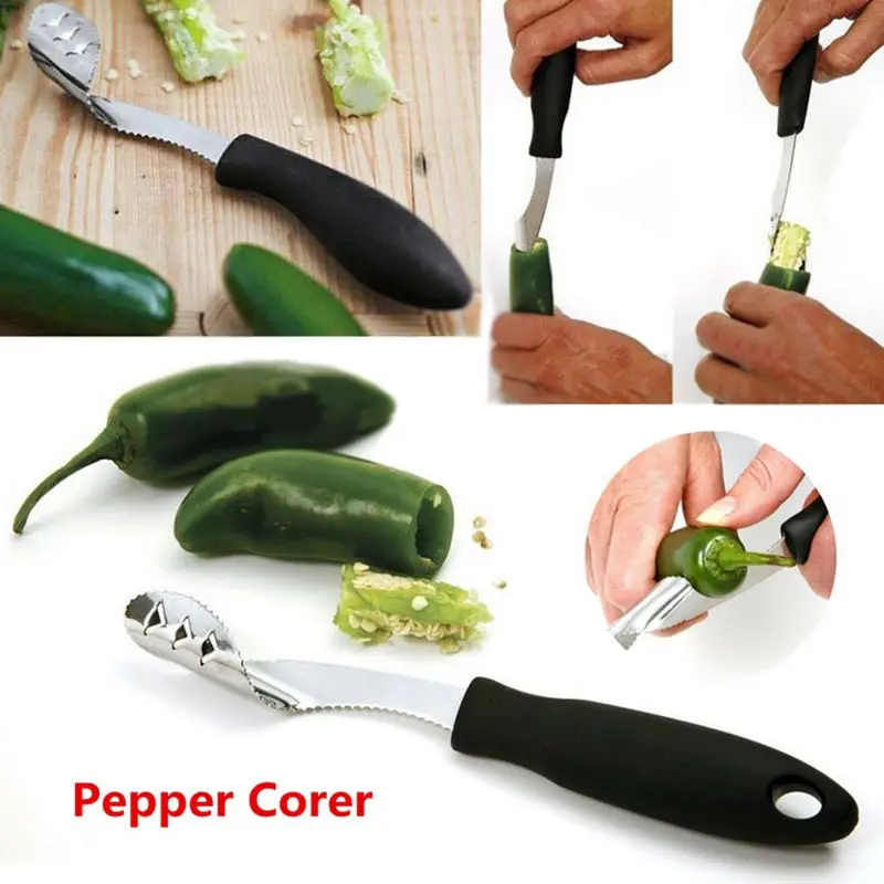 JX-LCLYL Jalapeno Pepper Corer Stainless Steel Serrated Seed Remover Kitchen Tools Black