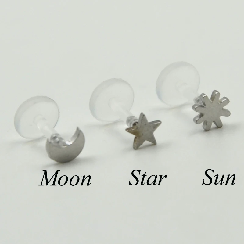 

3Pcs Sun Moon Star Bio Flexible Monroe Labret Lip Bar Ring Earring Push Fit Top 16g Cartilage Piercing Body Jewelry Body Jewelry