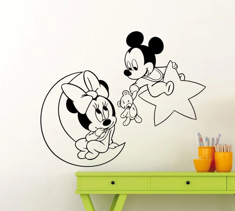 

Free shipping Mickey Mouse Minnie Mouse Moon Star Wall Decal Nursery Cartoon Wall Sticker Home Decor Baby Room Art Vinyl Sticker