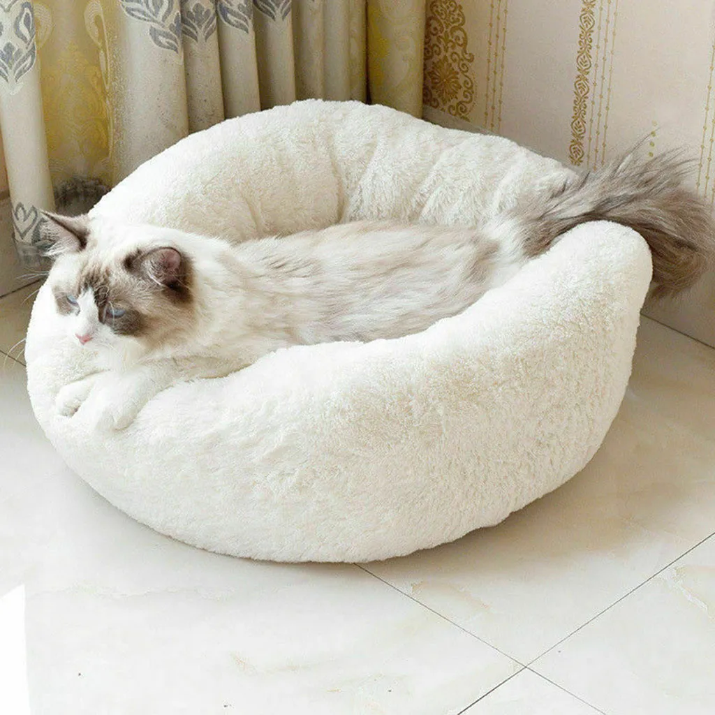 Круглая теплая кровать для собаки, кошки, длинная плюшевая мягкая домашняя кровать для питомца, Успокаивающая кровать, Gatos Productos Para Mascotas Kedi Malzemeleri