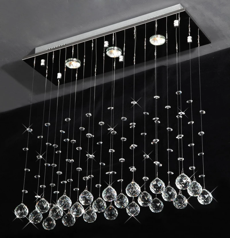 

3 LED Bulbs L24" X W8" X H23.6" Crystal Chandelier Pendant Lamp RainDrop Hanging Suspension Light Lighting