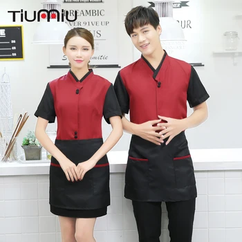 

Themed Restaurant Waiter Uniform Summer Short-sleeved Western Restaurant Hotel Cafe Hot Pot Waitress Food Service V-Neck Shirt