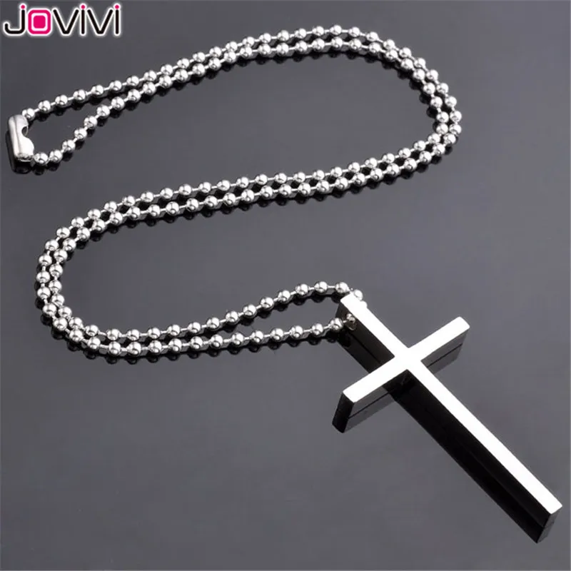 

JOVIVI 1pc Stainless Steel Simple Silver Cross Pendant Necklace for Men Women 20"Chain With Box baptism/first communion Gift