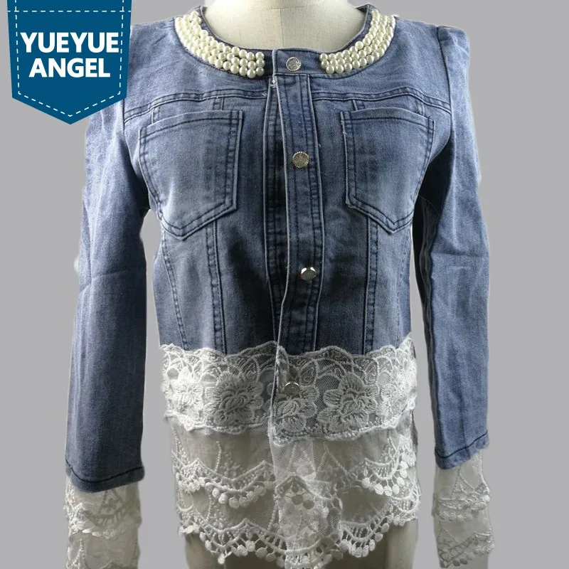 

Fashion Casual Women Denim Jacket Long Sleeve Lace Jeans Jackets Female Large Size S-5XL Jean Coat Streetwear Ladies Overcoat
