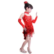 Dress With Sequins For Girls Kids Dance Costume Children Stage Costumes Tassel Latin Dancing Dresses Dance Clothes For Girls