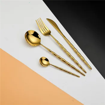 

24pcs/set Creative Portuguese Gold Stainless Steel Cutlery Set Flatware Set Dinner Knives Fork Spoon Set Dinnerware Tableware