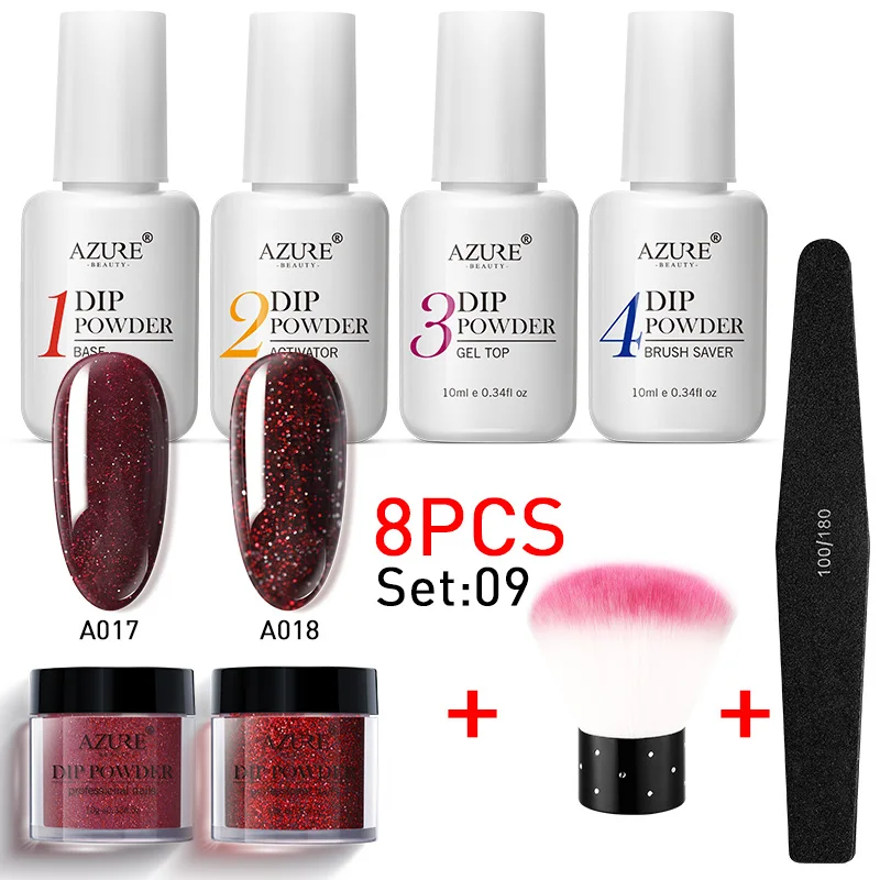 

Azure Beauty New 8Pcs/Lot Dipping Powder Glitter Nail Gel Set Shiny Dip Powder Decorations Nail Design Brush Kits