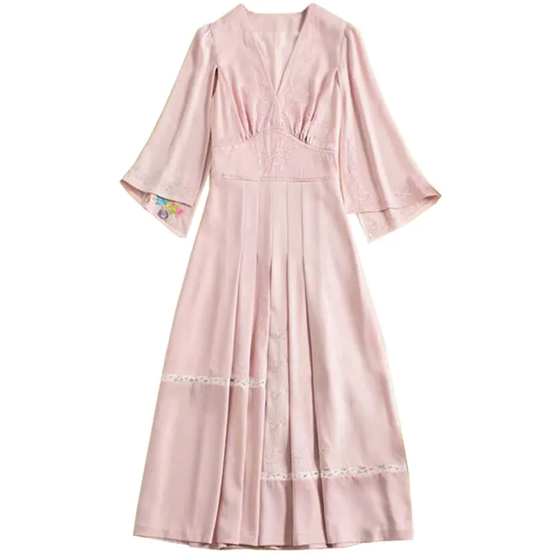

Red RoosaRosee 2019 Designer Runway Women Spring Summer New High-end Women Fashion Embroiderey Split Sleeve Party Dress Vestidos