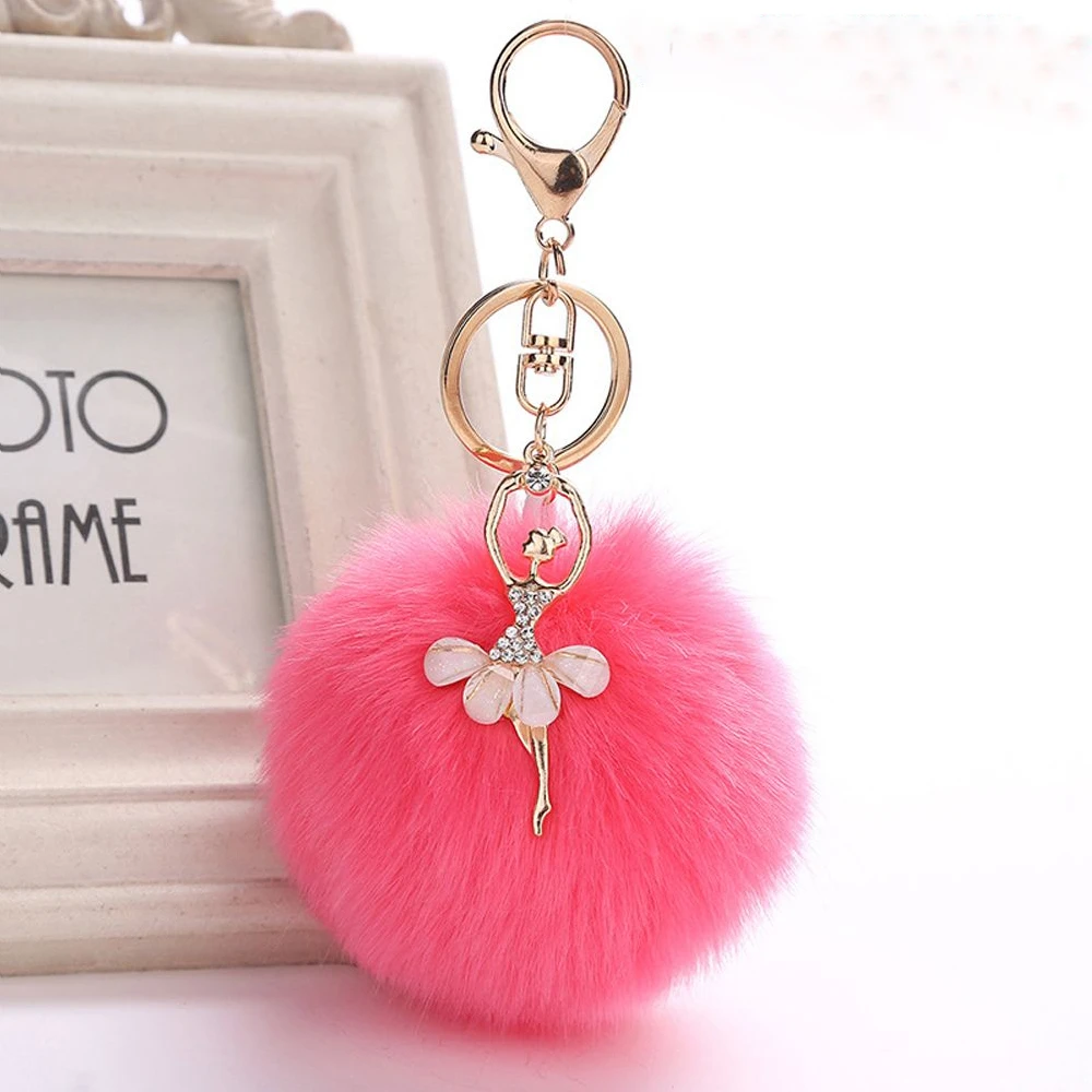 Dancing Angel Leuke Nep Konijnenbont Bal Pompom Sleutelhanger Vrouwen Cars Danser Hangers Pluizige Sleutelhanger llavero|keyring fluffy|angel keyringfashion keychain -