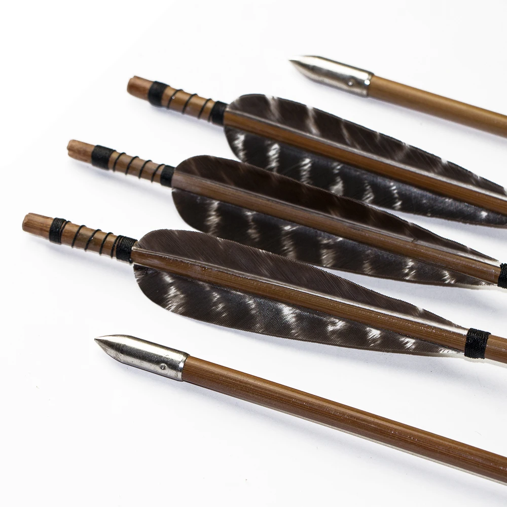 Artesanal de Bambu Tiro com Arco Seta para Takedown Setas Caça Flecha Faisão Pena & Alvo Ponto Arco ou Tradicional 6 Pçs 6 tiro com arco flecha faisão pena &