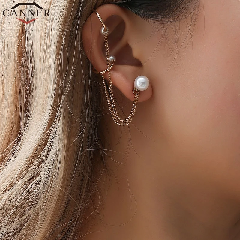 CANNER  Creative Gold Earings Fashion Jewelry 2019 Pearl Earrings for Women Clip On Earrings Korean aretes de mujer oorbellen FI