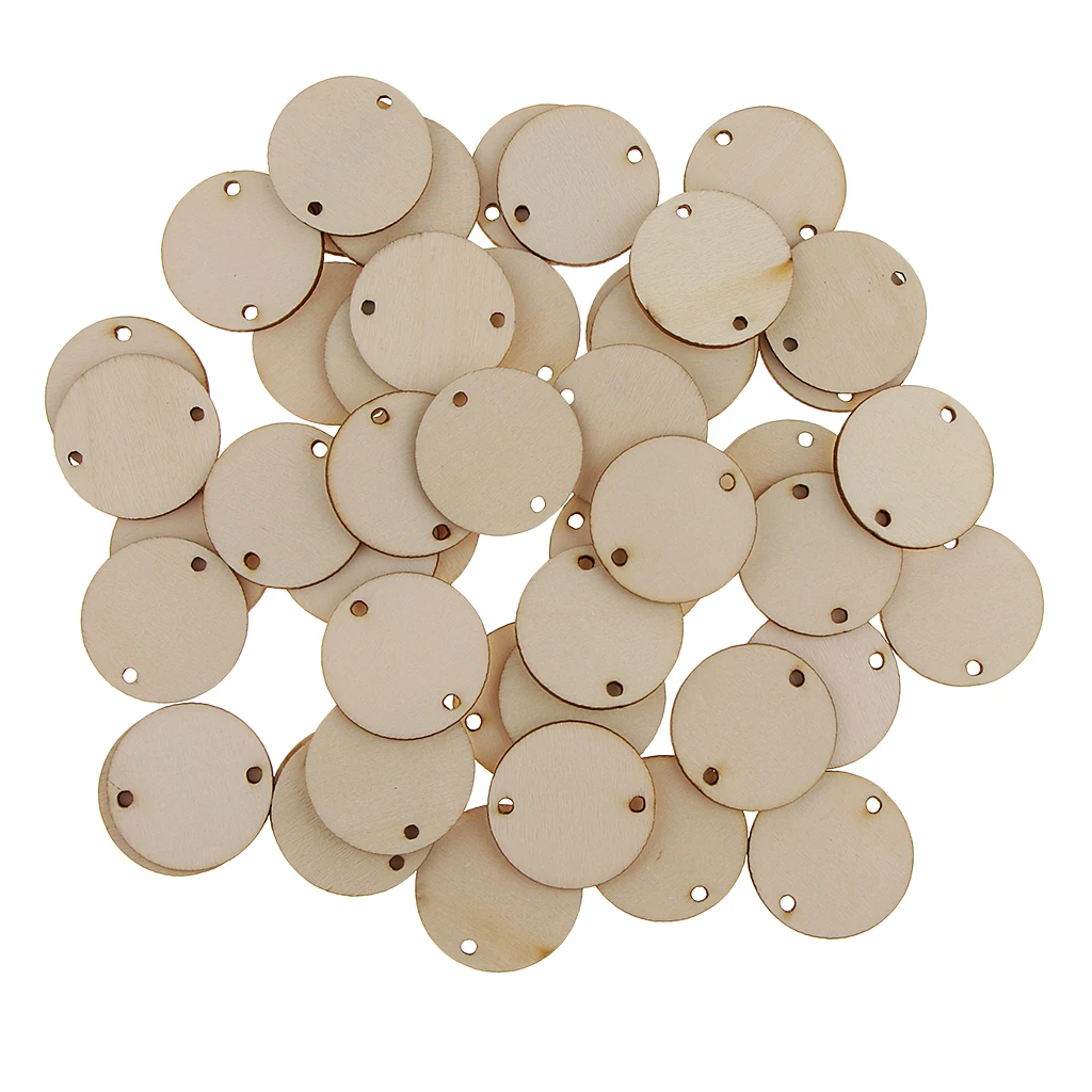 200 Pieces Round Wood Pieces, Wooden Circles Discs WITH HOLES for Home Decorations DIY Crafts Supplies, 35 X 2 mm