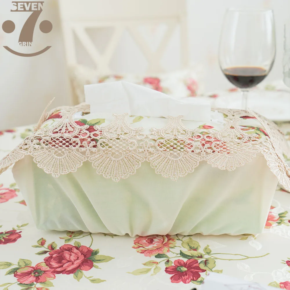 

Free Shipping Rose Floral Rural Style Organza Embroidered Handmade Large Tissue Box Case