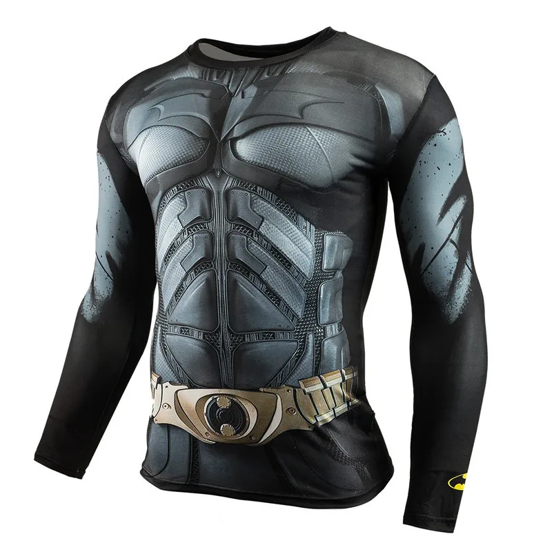 

Men's Super Heros Print Quick Dry Crew Neck Full Sleeve Gym Training T-Shirt Running Football Sport Fitness Shirts Drop Shipping