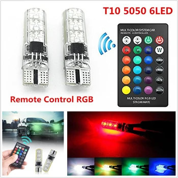 

2Pcs/1set RGB T10 W5W Led Car Clearance Lights SMD RGB T10 LED 194 168 Bulb Remote Width Interior Lighting Source Car Styling
