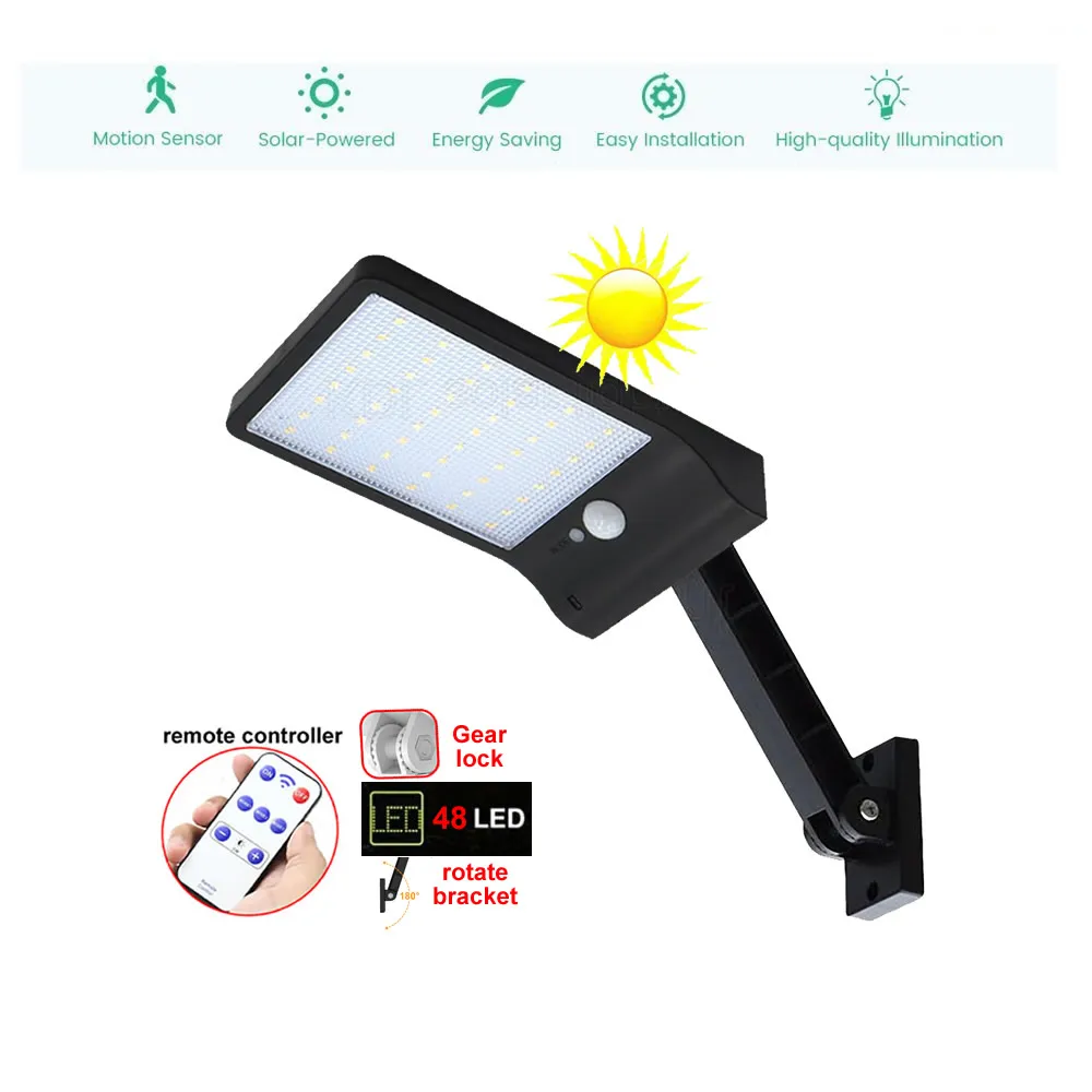 

Outdoor Street Waterproof 800lm 48 LED Solar Power wall Light PIR Motion Sensor Garden Security Lamp remote control