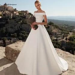 Lakshmigown с плеча Принцесса Атласное Свадебное Платье A Line Vestido Novia Элегантное свадебное платье Сексуальное Белое свадебное платье 2019