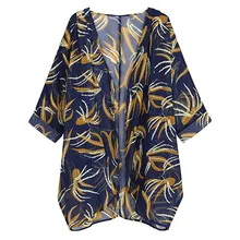 Летний шифоновый женский купальник с принтом бикини пляжное платье кардиган кафтан Пляжная накидка пляжная одежда парео Saida De Praia