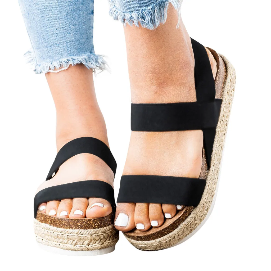 

SAGACE 2019 Women's Retro Sandals Spring Summer Ladies Shoes Round Toe Wedges Elastic Band Thick Bottom sandalias Fashion Loafer