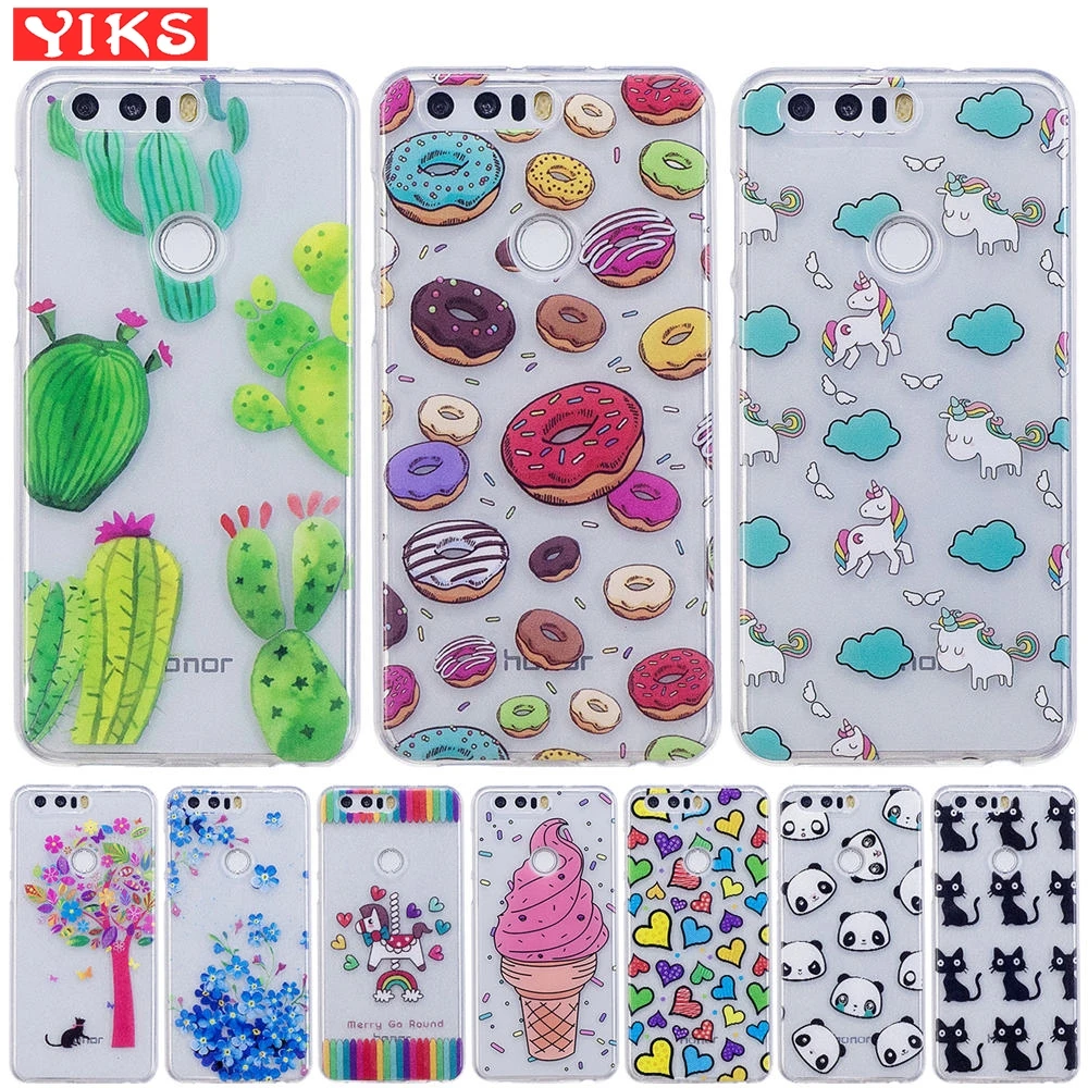 

For funda Huawei Honor 8 Case Silicone Soft Cover Unicone Donuts For coque Honor 8 High Quality Phone Shells Capa Etui Capinha