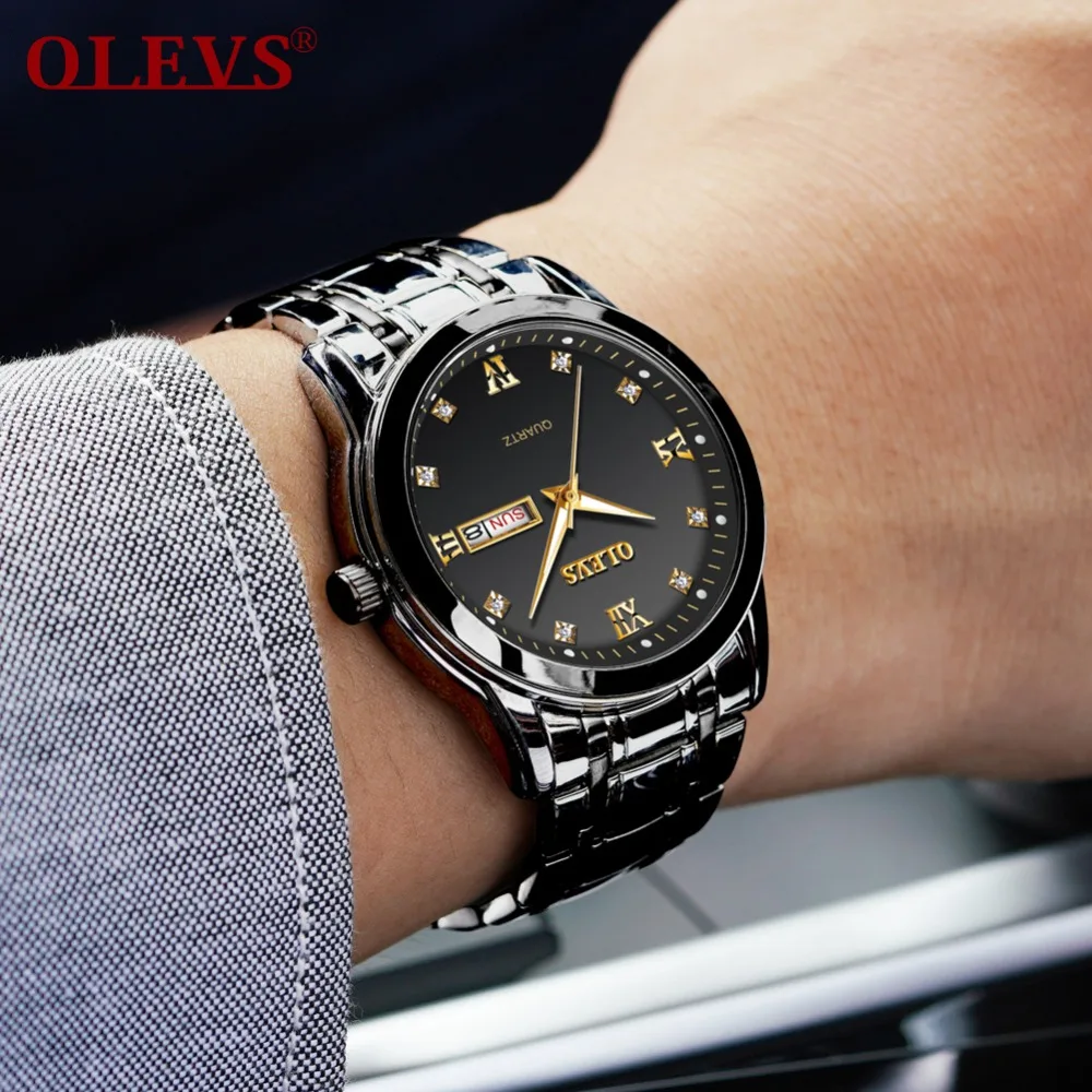 Мужские кварцевые часы horloges mannen черные наручные из нержавеющей стали с