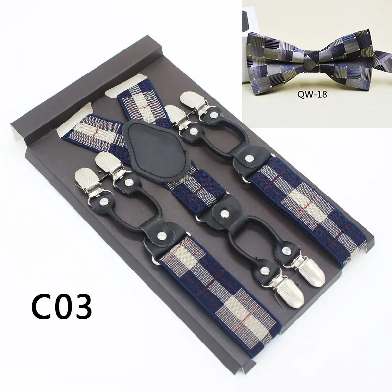 Диагональные полосы мужской ремень галстук-бабочка набор для мужчин/женщин подтяжки полиэстер 6 Зажим Y-Back подтяжки галстук-бабочка набор