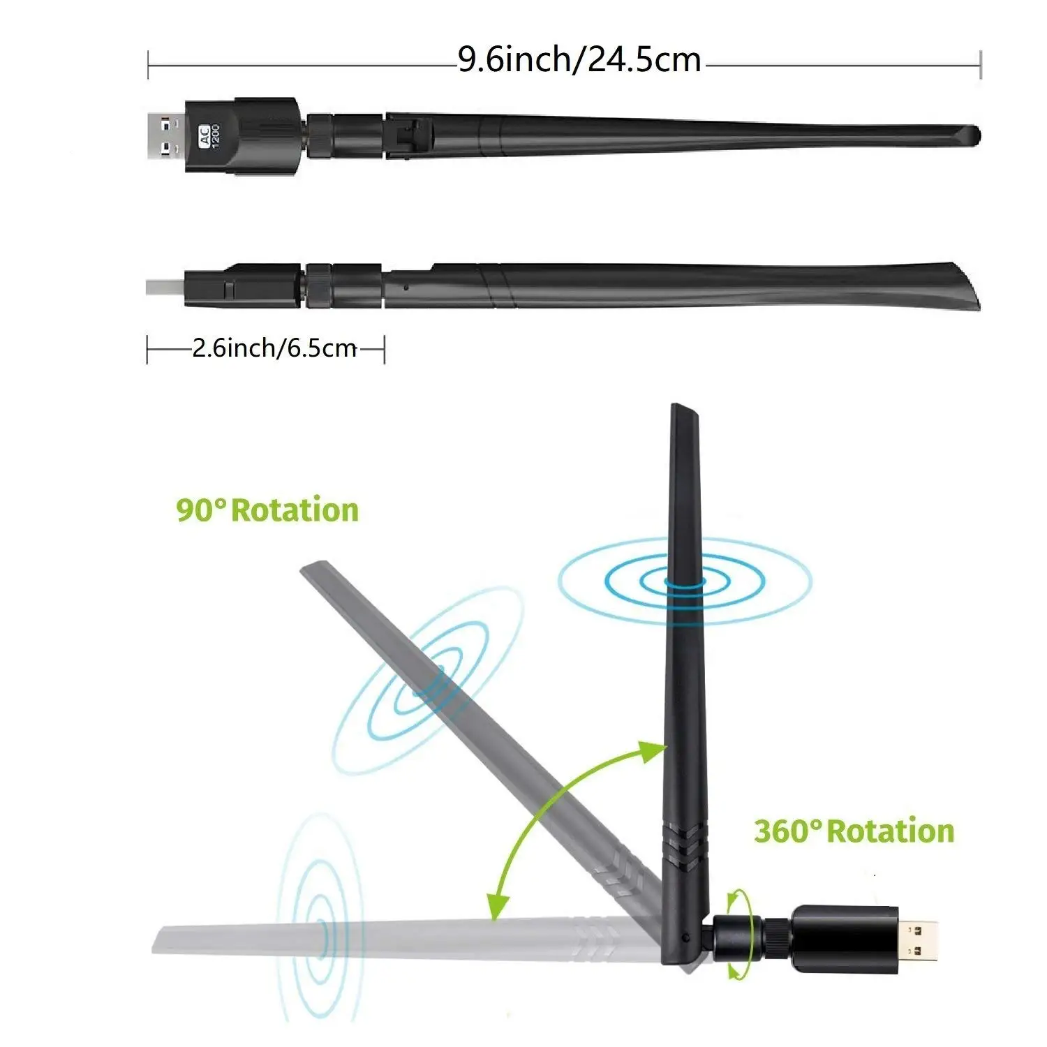 USB WiFi адаптер 1200 Мбит/с двухдиапазонный 2,4 ГГц+ 5 ГГц ультра-скоростной 802 11ac сетевой WiFi ключ с 5dBi антенной для настольного ПК ноутбука