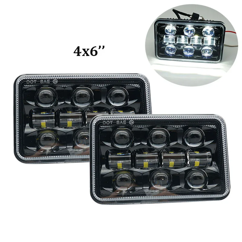 

Square 4x6'' LED Truck Headlights Projector Headlamps Replacement for KW Kenworth T600 W900 T800 Truck Peterbilt 379 Chevy