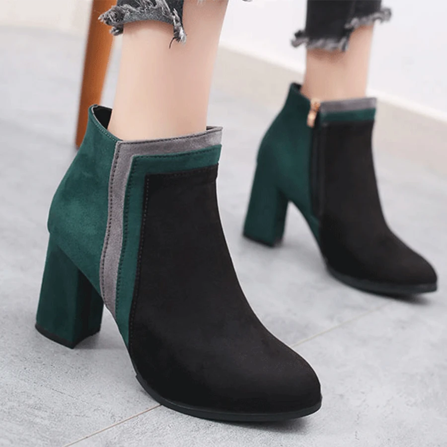 

VTOTA Sexy Zipper Ankle Boots Black Leather Female Boots 2018 Autumn Thick Ladies Squred Boots Green Shoes Boots Bota Woman J35