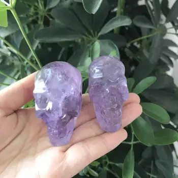 

Free ship 2pcs natural amethyst quartz healing crystal skull head carved sculpture for Fengshui home decoration JM