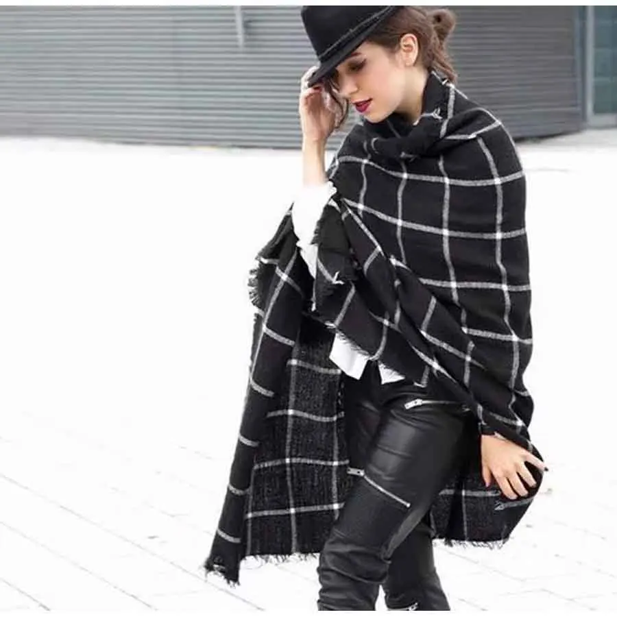 2016 Black Plaid Scarves Women s Men Scarves font b Tartan b font Designer Unisex Acrylic