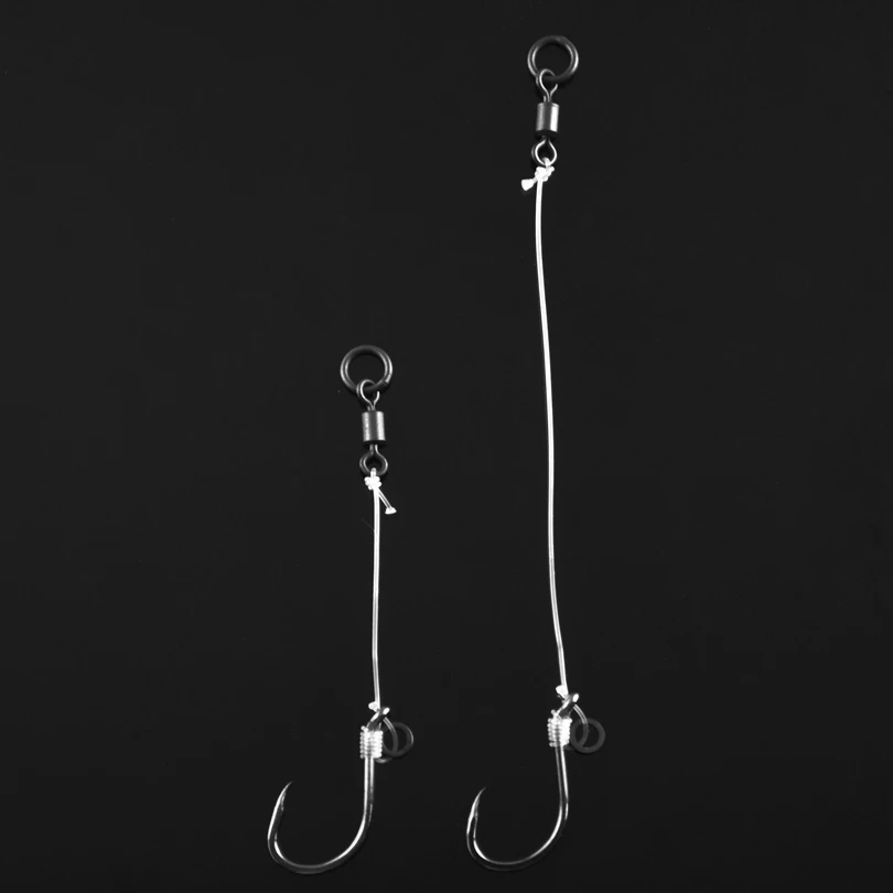 

4Set/Pack Hand Made Carp Fishing 20LB Carbon Line Hooks Rigs Set Barbless Hook Size 6# 8# Link Swivels Boilies Bait Ring 3cm 6cm