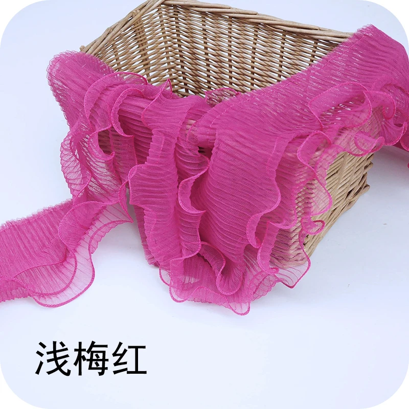 12 см в ширину, три слоя гофрированного кружева, эластичное, сложенное кружево, материал ленты, платье, воротник, отделка края, швейные принадлежности - Цвет: Qian Meihong