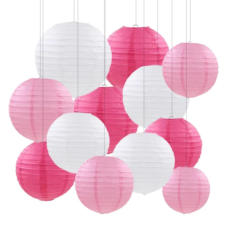 30 шт./компл.(4,6, 8,10, 12,14 '') тёплый белый свадебные фонари Led светильники Китайский бумажный мяч Lampions для вечерние Baby Shower Свадебный декор - Цвет: Pink
