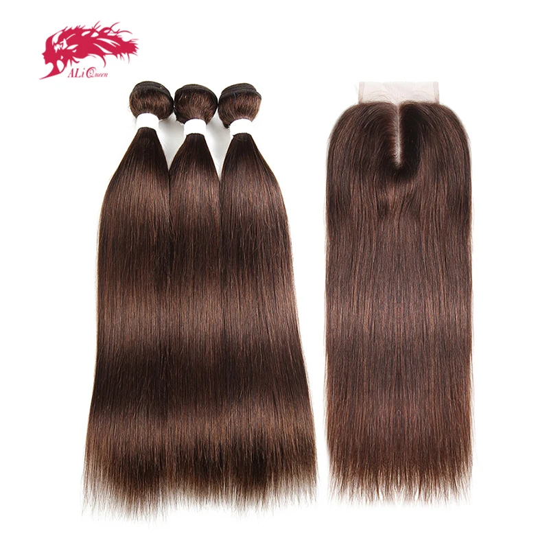 

Brazilian Straight Remy Hair 3 Bundles With Lace Closure 4x4 Free/Middle Part #613/#4/#33/#30/#27/#99J/#Burg Ali Queen Hair