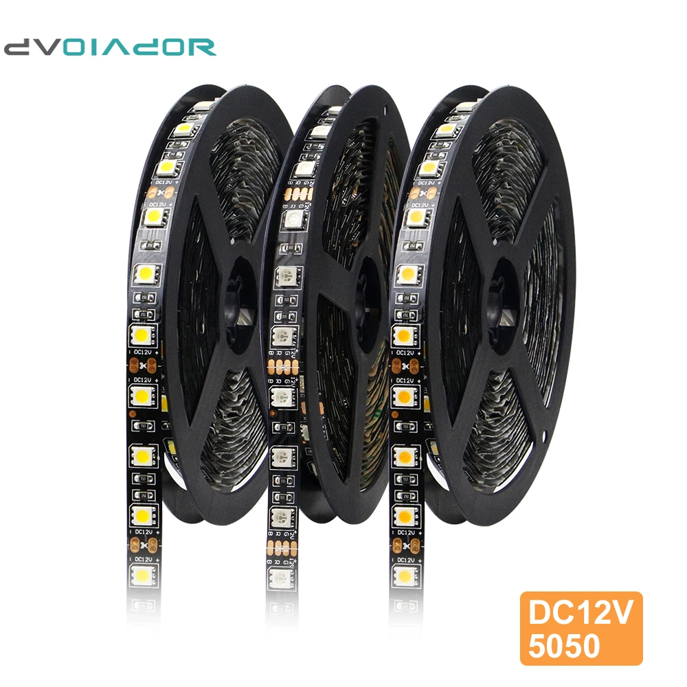 Черная Светодиодная лента с регулируемой яркостью 5 м 5050 rgb [DVOLADOR] DC12V 60