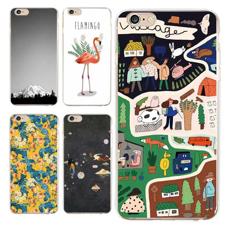Flamingo Soft Clear TPU Phone Case For iPhone 4/4s 5 5s 6 6plus 7 8plus x Silicone Flora Cover Free Shipping | Мобильные телефоны и