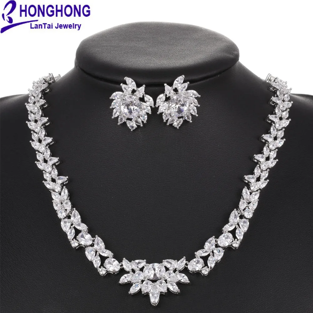 

HONGHONG high quality Cubic zirconia Bridal Jewelry Sets for Women European Style Vintage necklace&earring sets Bride jewelry