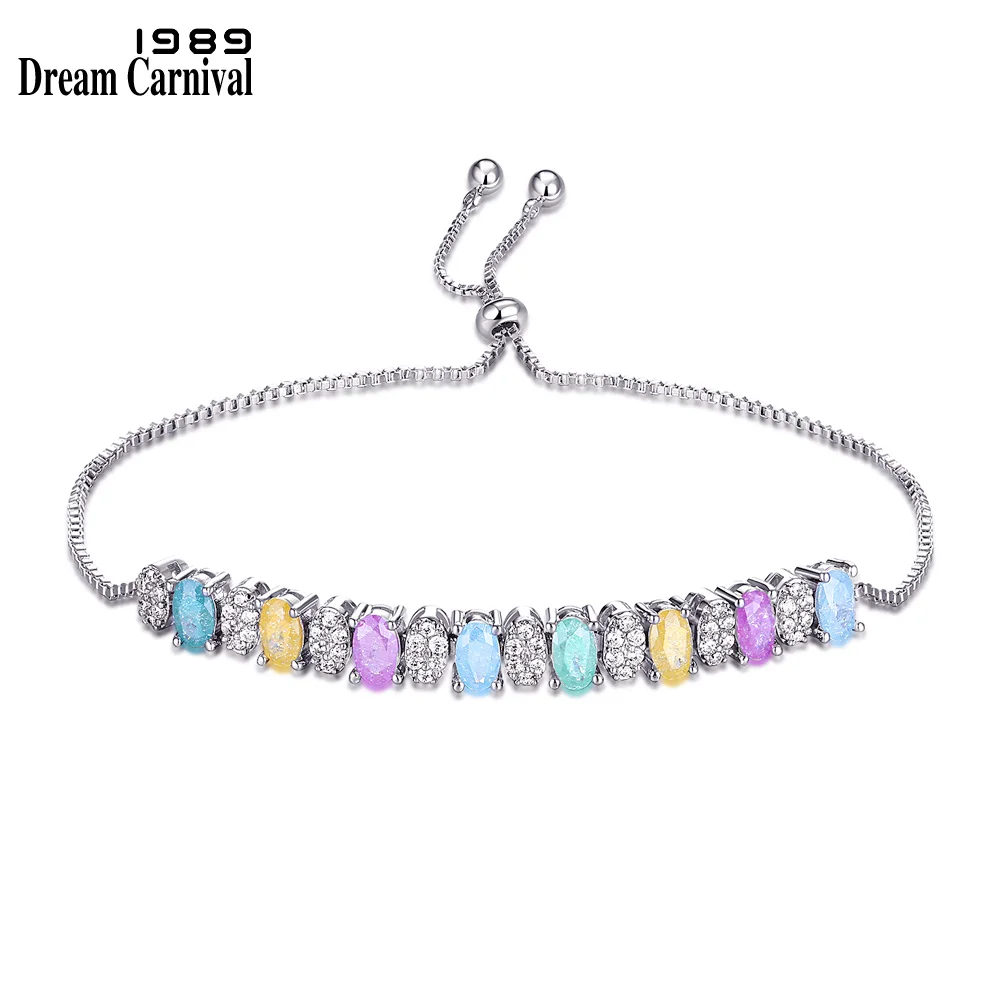 

DreamCarnival 1989 New Statement Oval Shape Pastel Multi Colors CZ Jewelry Adjustable Sliding Knob Bracelet for Women SB09007-FR