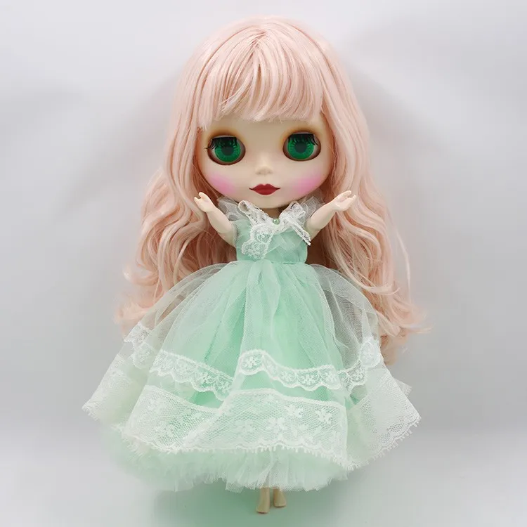 Factory Blyth Doll Long Wavy Pink Hair With Bangs Matte Face 4 Colors For Eyes